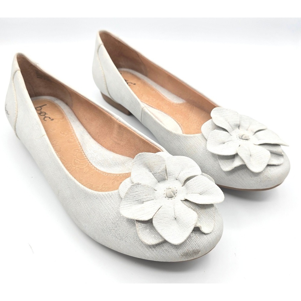 B.O.C. Born Concept‎ Silver White Floral Ballet Flats Womens 9.5 Metallic